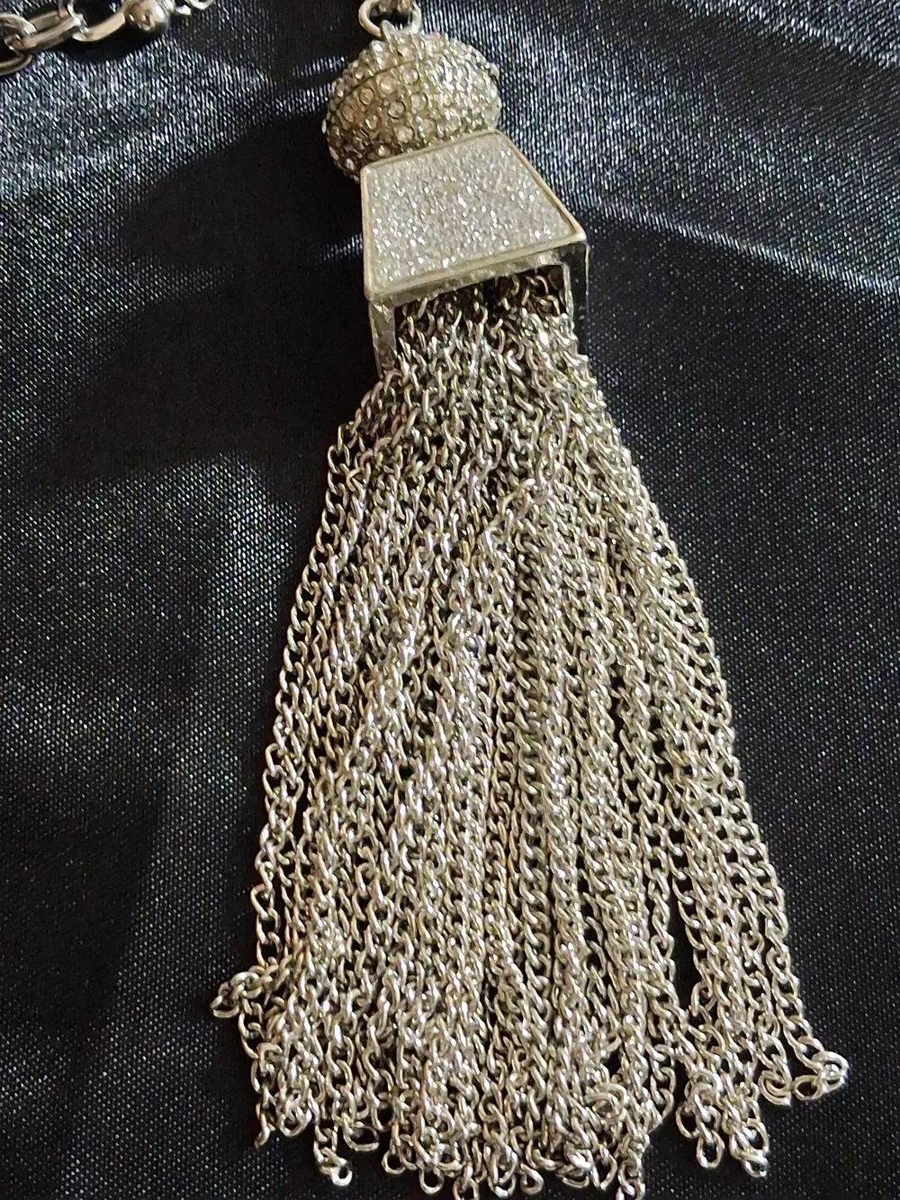 Charming Charlie Silver Pave Tassel Necklace